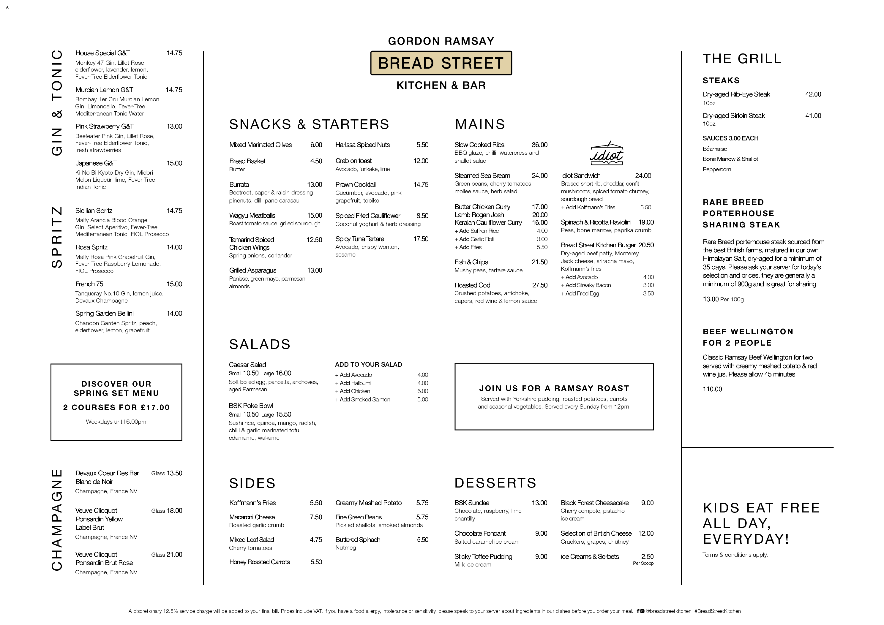 Menus Bread Street Kitchen & Bar Edinburgh Gordon Ramsay Restaurants