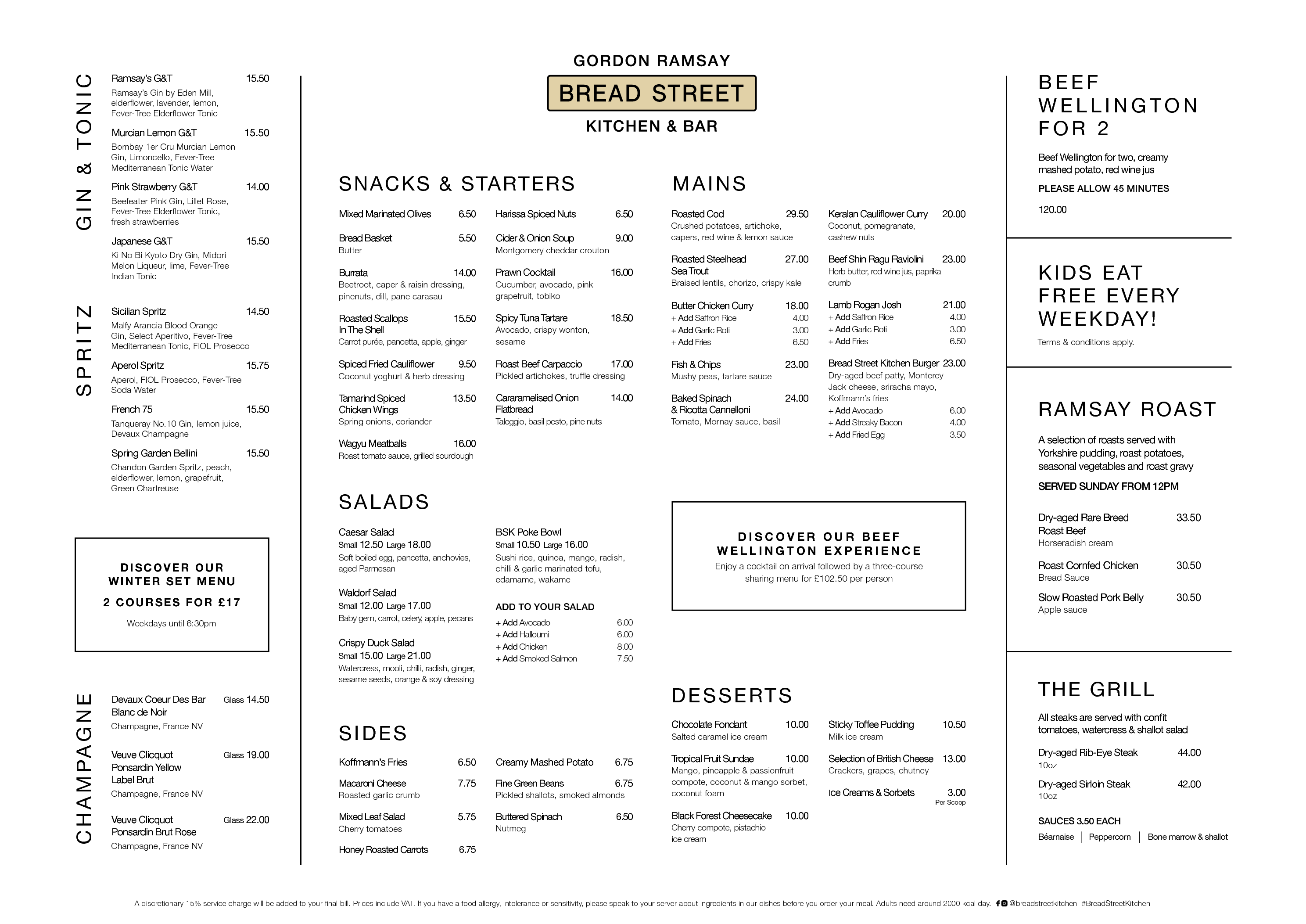Menus Bread Street Kitchen & Bar Battersea Gordon Ramsay Restaurants
