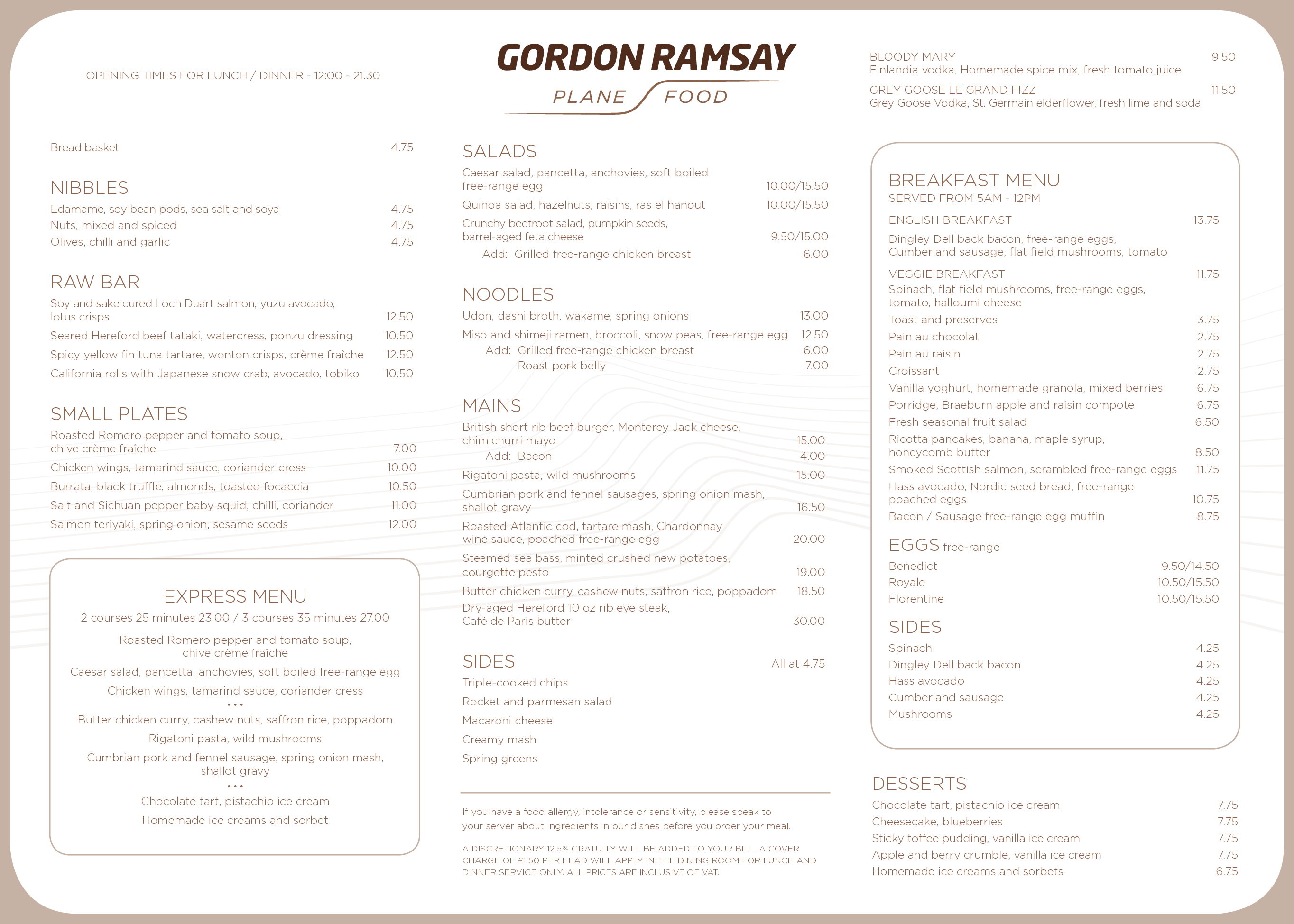 Menus - Plane Food | Gordon Ramsay Restaurants