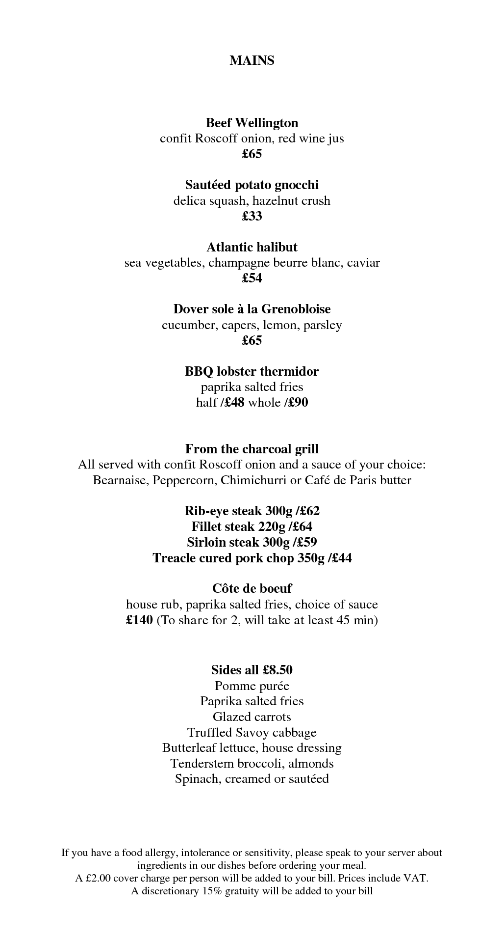 Menus Savoy Grill Gordon Ramsay Restaurants