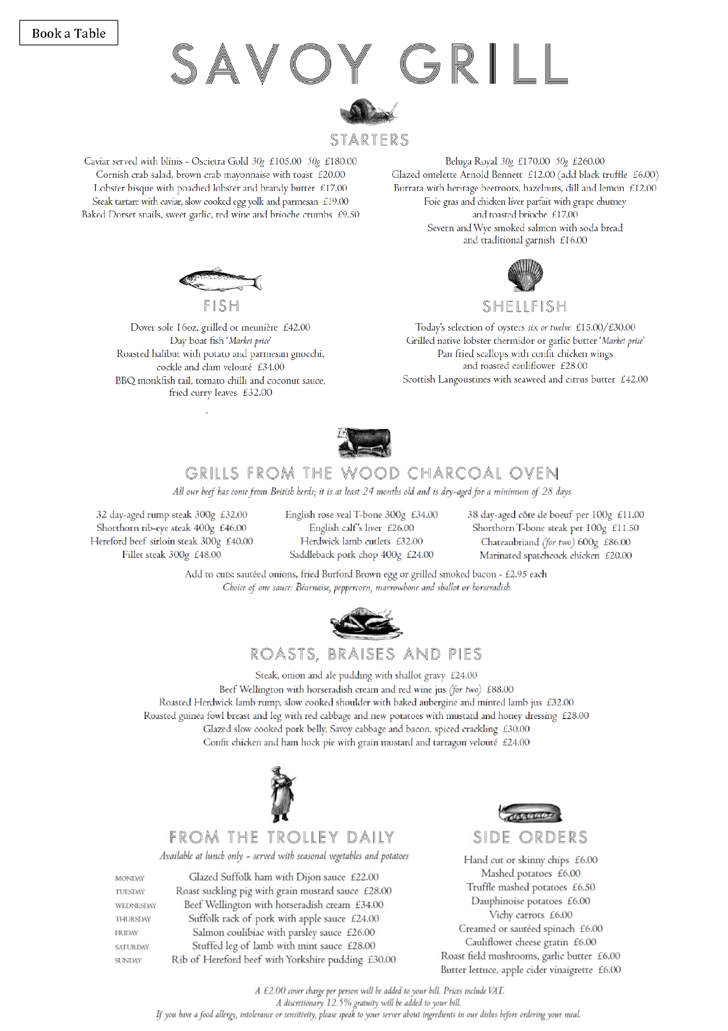 Menus Savoy Grill Gordon Ramsay Restaurants