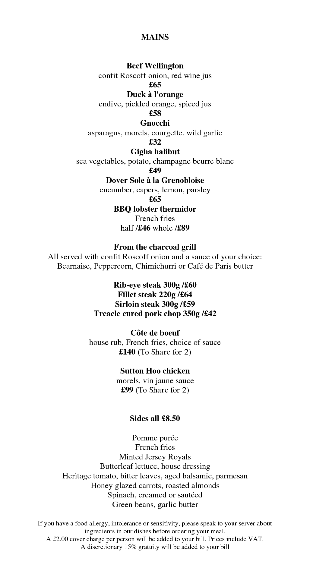 Menus Savoy Grill Gordon Ramsay Restaurants