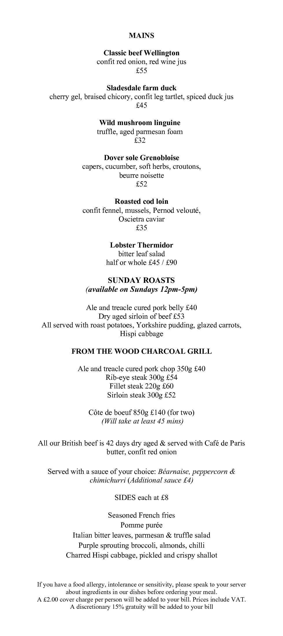 Menus Savoy Grill Gordon Ramsay Restaurants