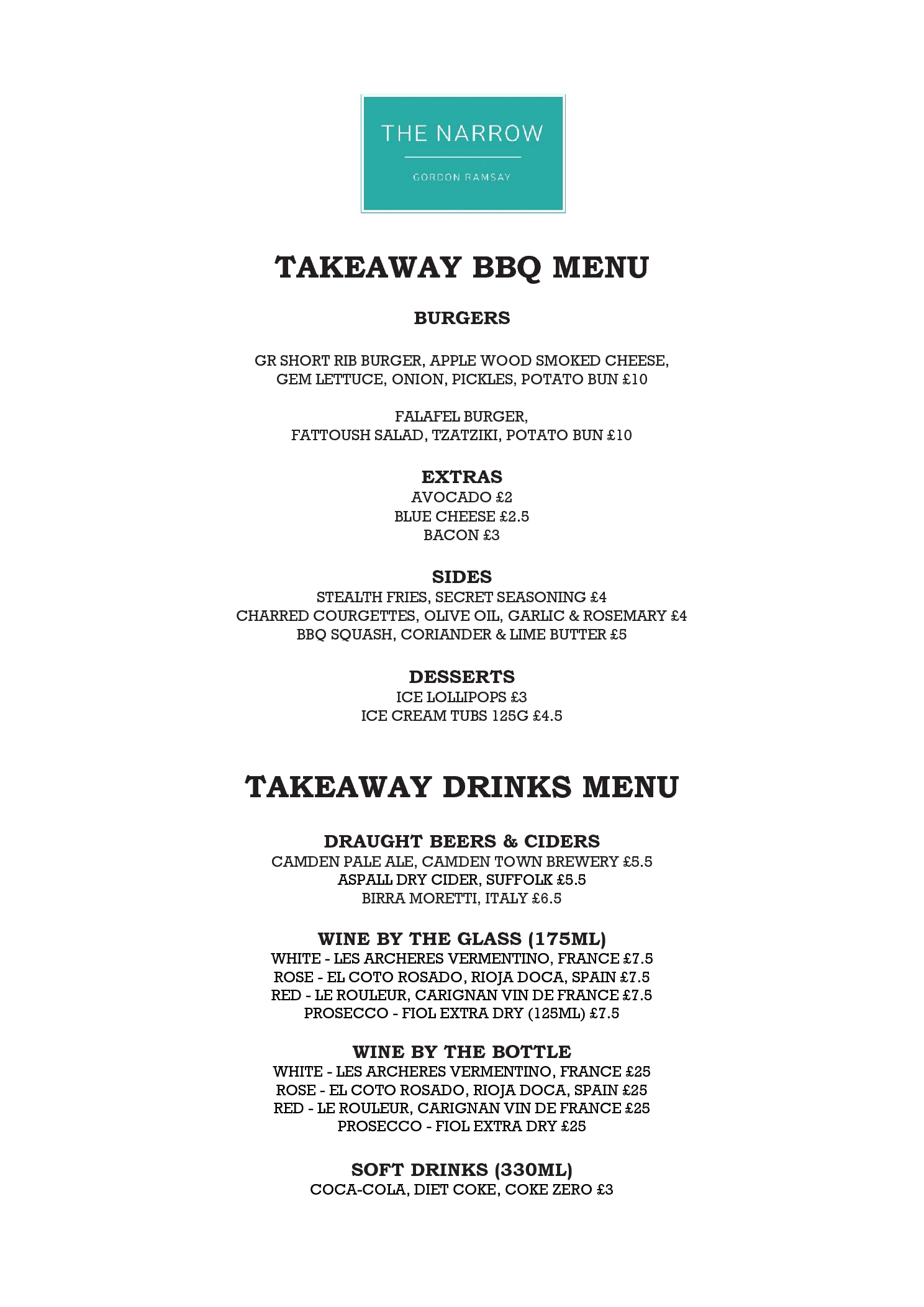 Menus The Narrow by Gordon Ramsay Gordon Ramsay Restaurants