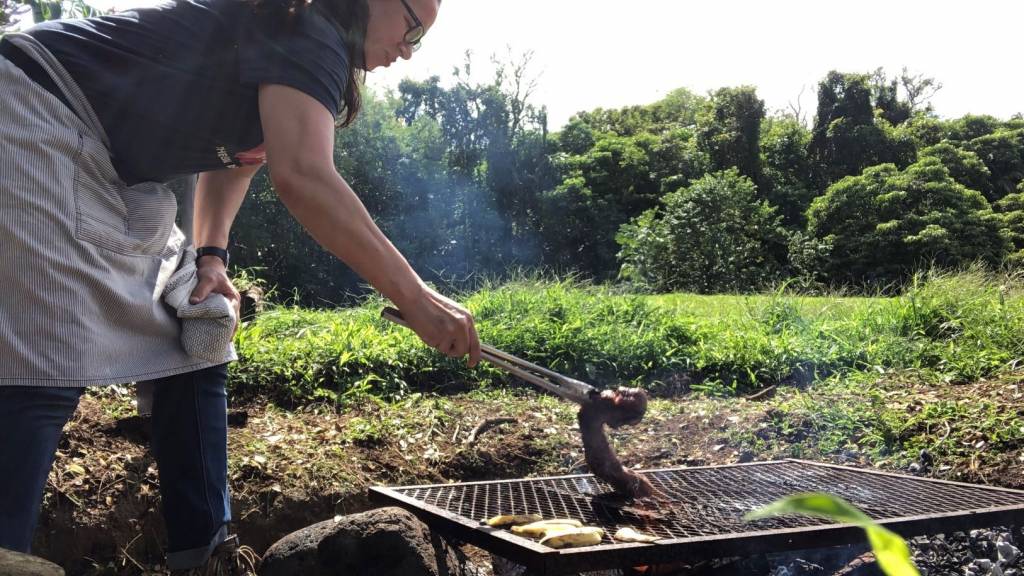 Uncharted Hawaii Christina cooking venison 