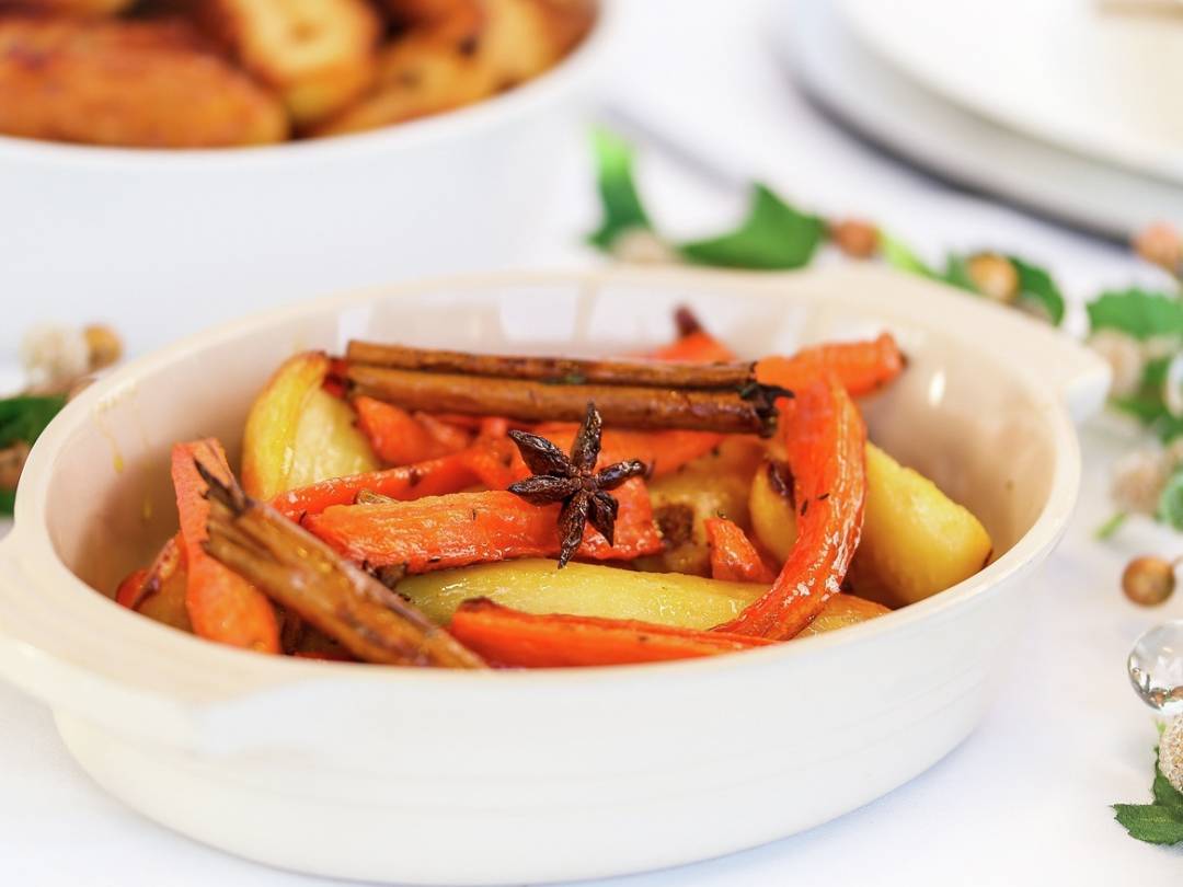 Christmas Honey glazed parsnips and carrots landscape