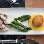 Grilled English Asparagus Wrapped in Bayonne Ham with Crispy Duck Egg