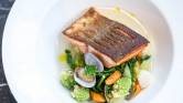 6 Roasted sea trout winter vegetables samphire palourde clams aromatic broth
