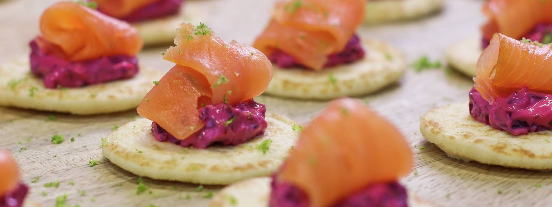 Christmas Smoked salmon blinis landscape