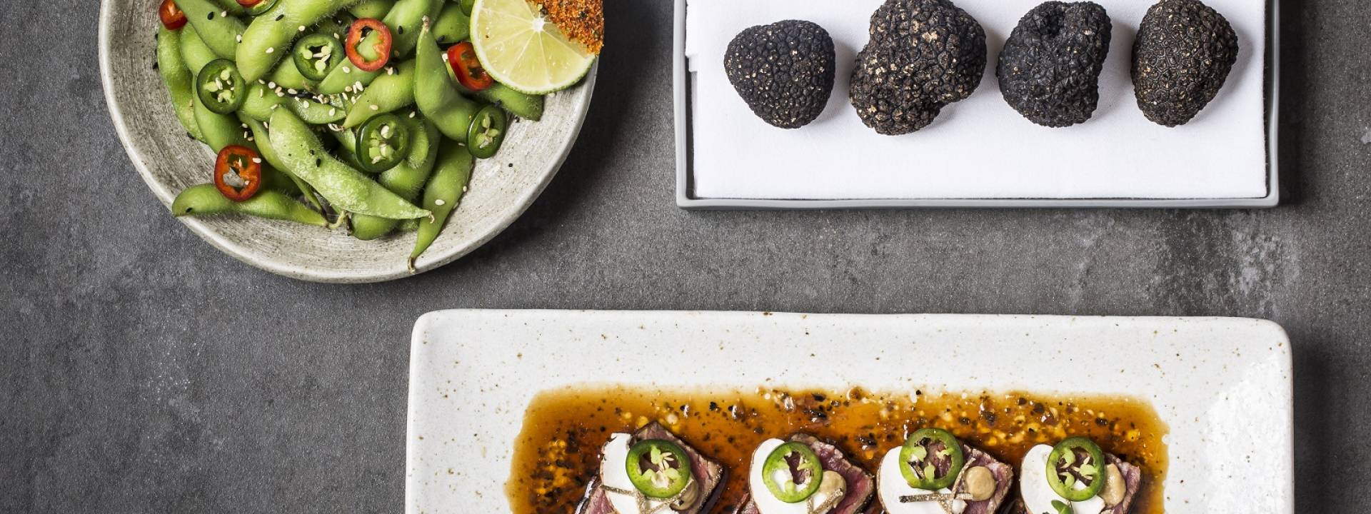 Japanese Wagyu beef tataki summer truffles and jalapeno dressing 3 web Copy