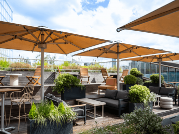Rooftop dining area of Bread Street Kitchen Stratford