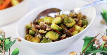 Christmas Brussels sprouts with bacon and chestnuts landscape