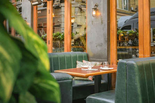 A booth in the outdoor dining area of Heddon Street Kitchen