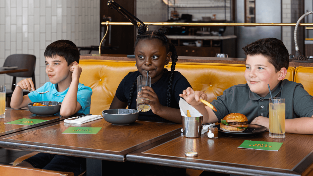 3 children enjoying different meals at Bread Street Kitchen