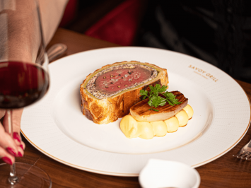 Beef Wellington with red wine at Savoy Grill London