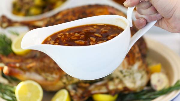 Christmas Turkey gravy with cider and walnuts landscape