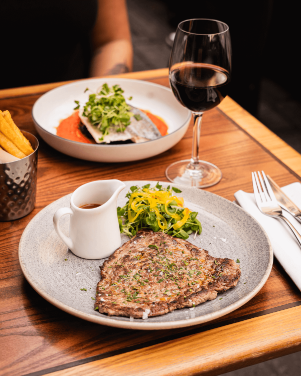 Grilled steak with red wine at Heddon Street Kitchen pre-theatre dining